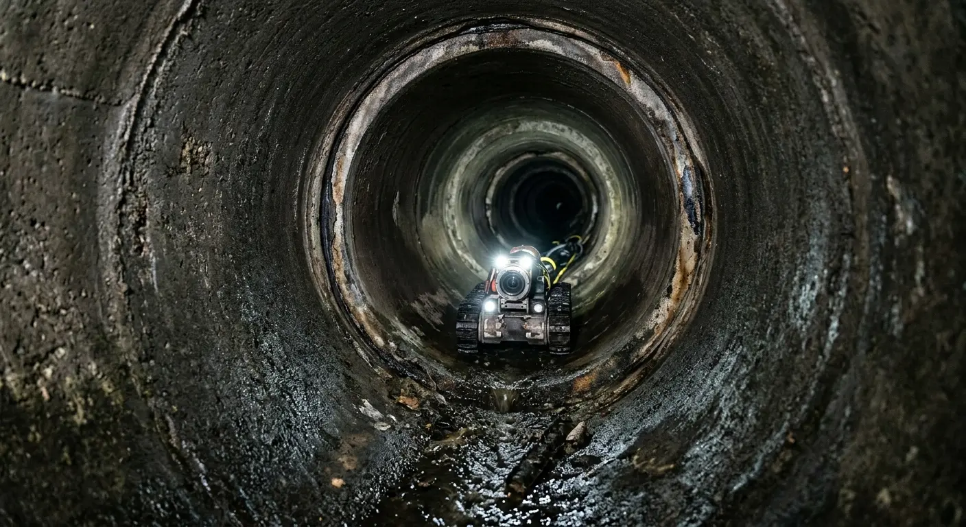 Robotic sewer camera inspecting pipe interior for Sewer Line Cleaning in Round Lake